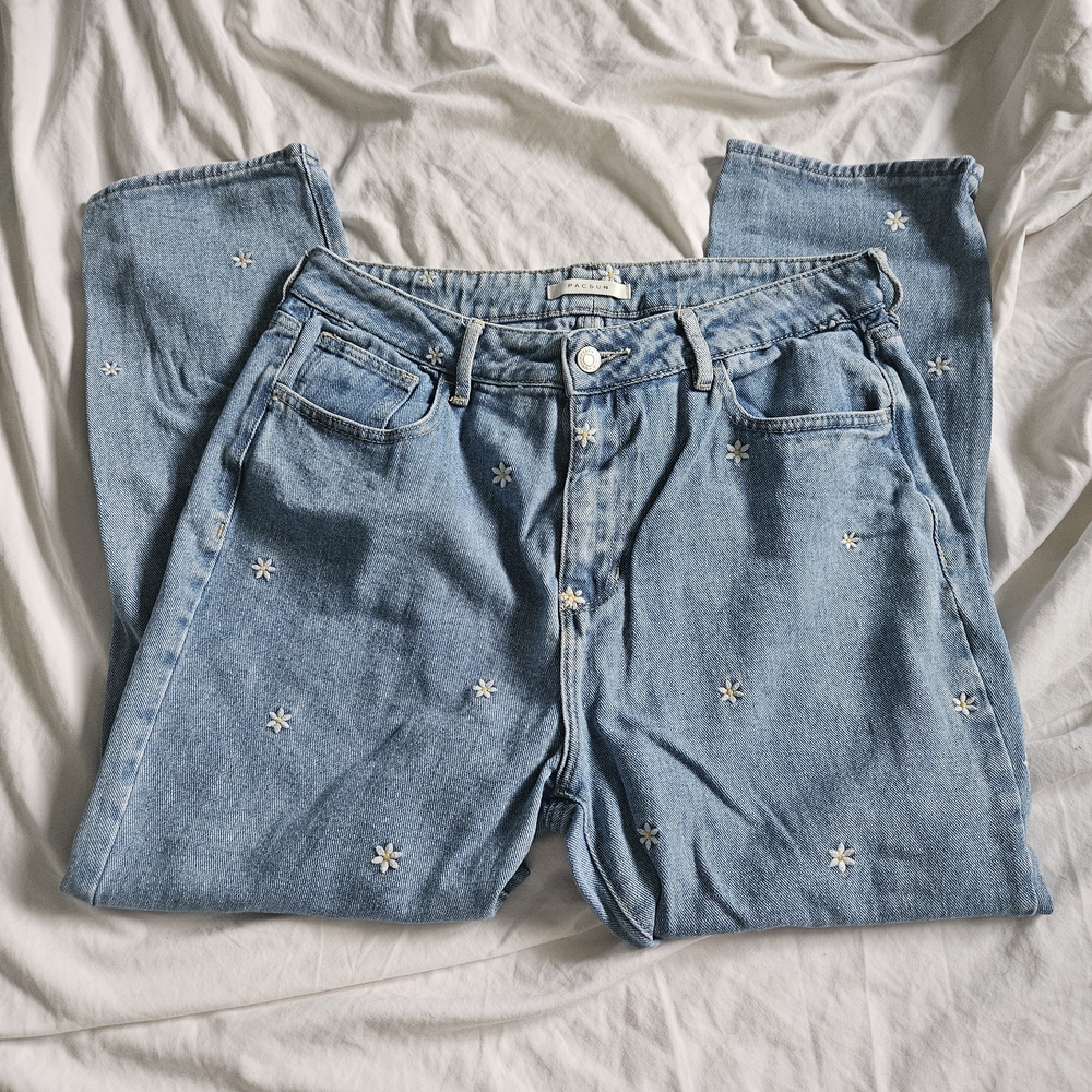 PacSun Light Blue Embroidered Straight Leg Jeans